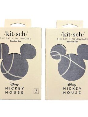 Kit•sch Disney Mickey Mouse Satin Pillowcase Zipper Standard/Queen New Lot of 2